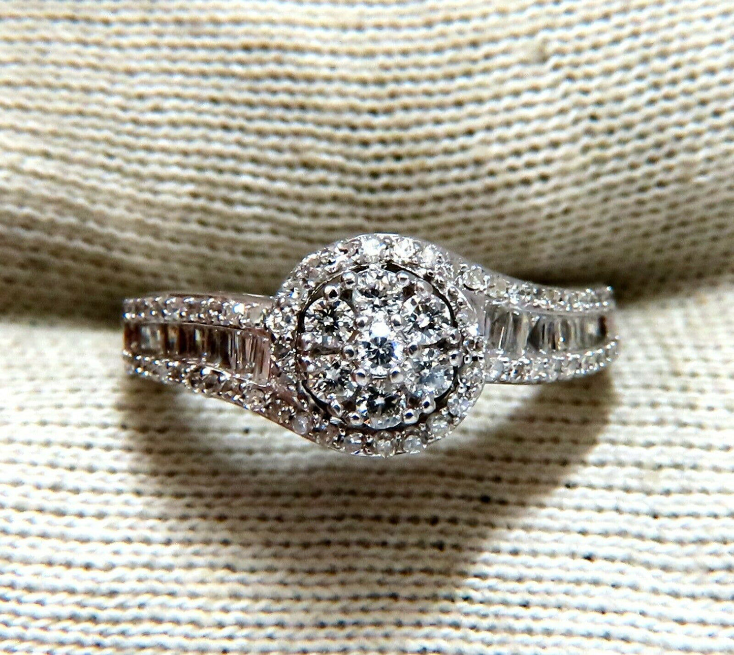 .70ct Natural Diamonds Cluster Round & Baguette Ring Silver