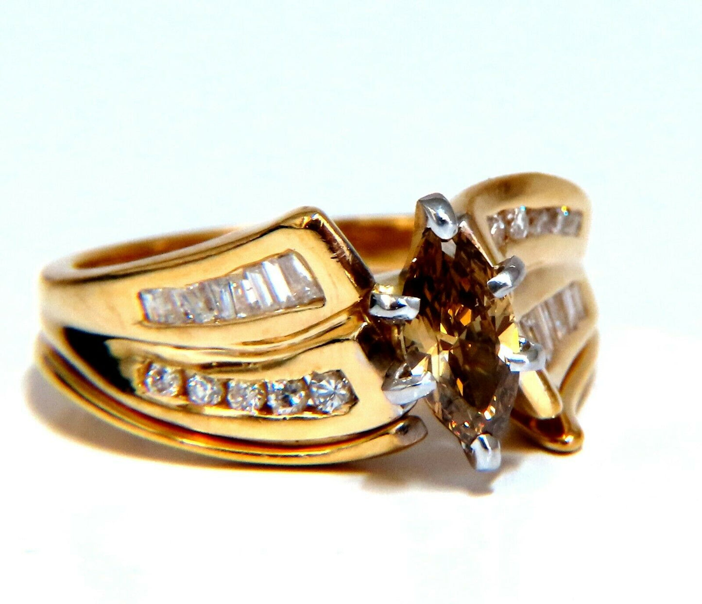.90ct Natural Fancy Color Yellow Brown Diamond Ring 14kt