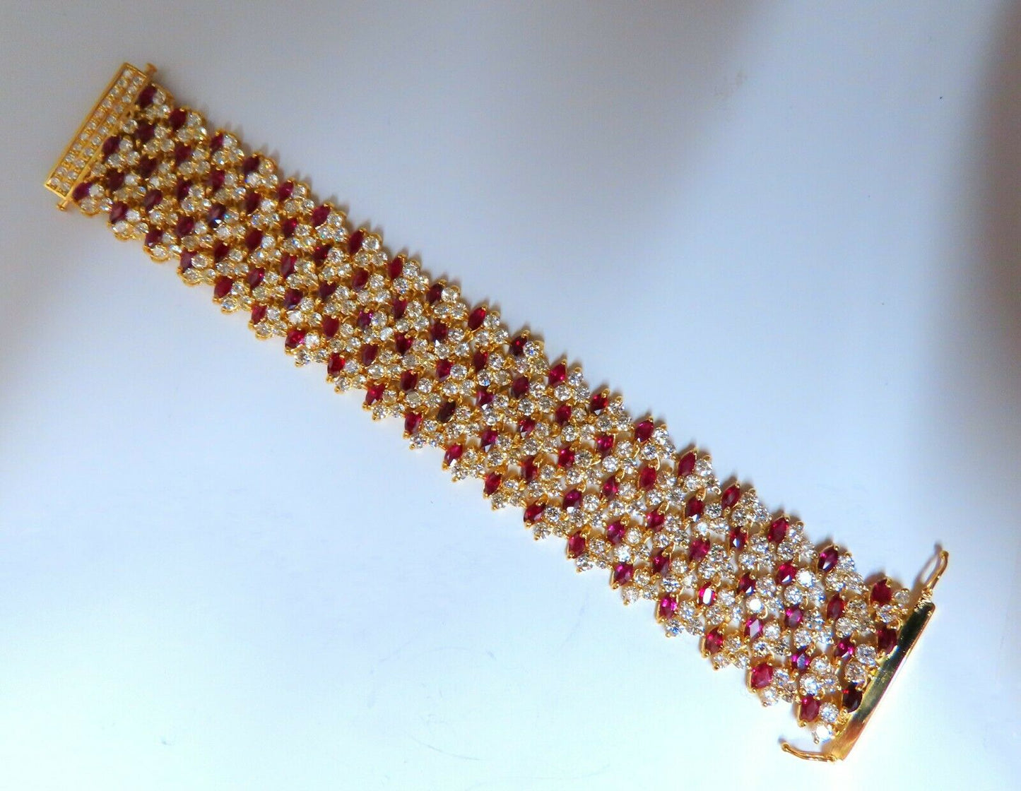 44.58ct Natural Ruby Diamond Wide Cuff Bracelet 14kt Flex Mesh