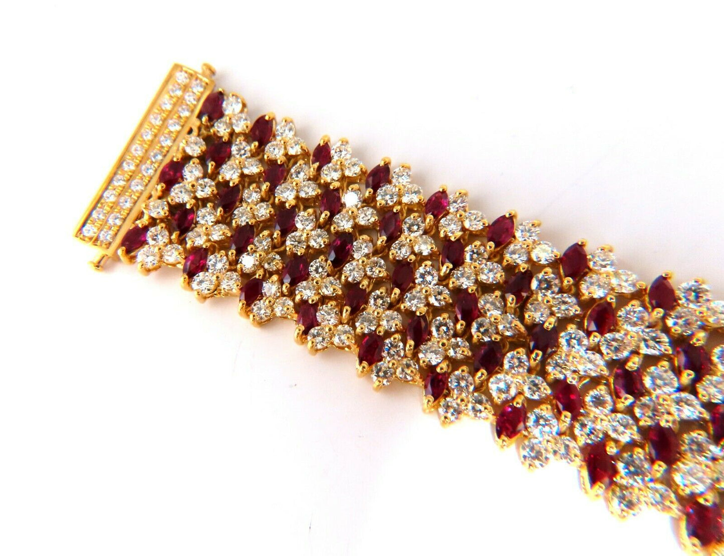 44.58ct Natural Ruby Diamond Wide Cuff Bracelet 14kt Flex Mesh