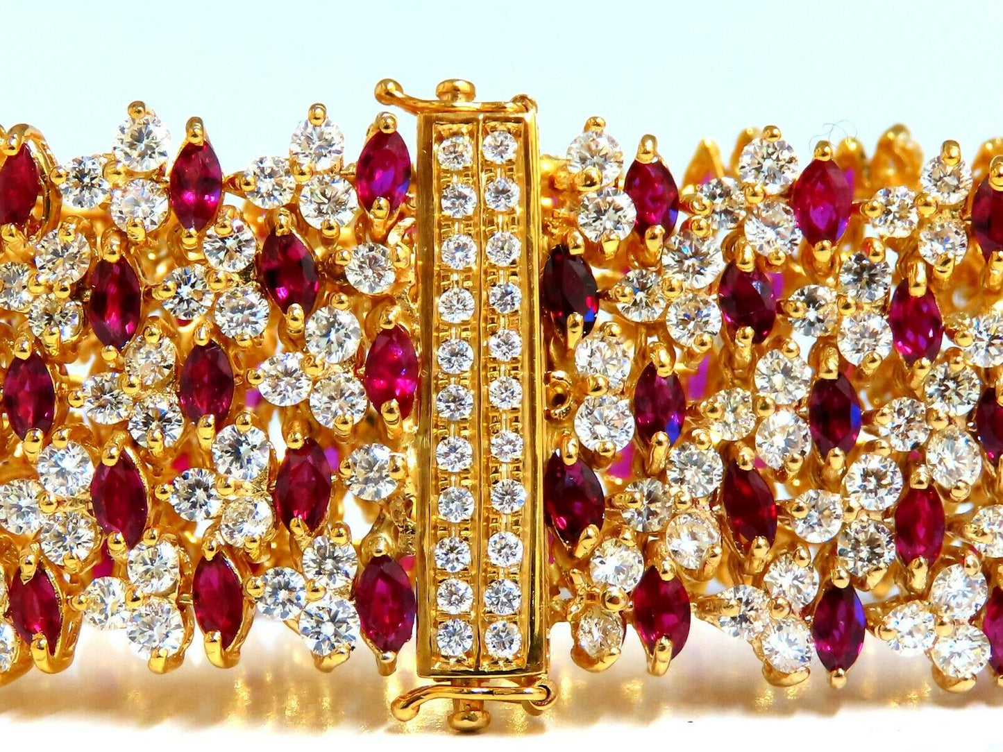 44.58ct Natural Ruby Diamond Wide Cuff Bracelet 14kt Flex Mesh