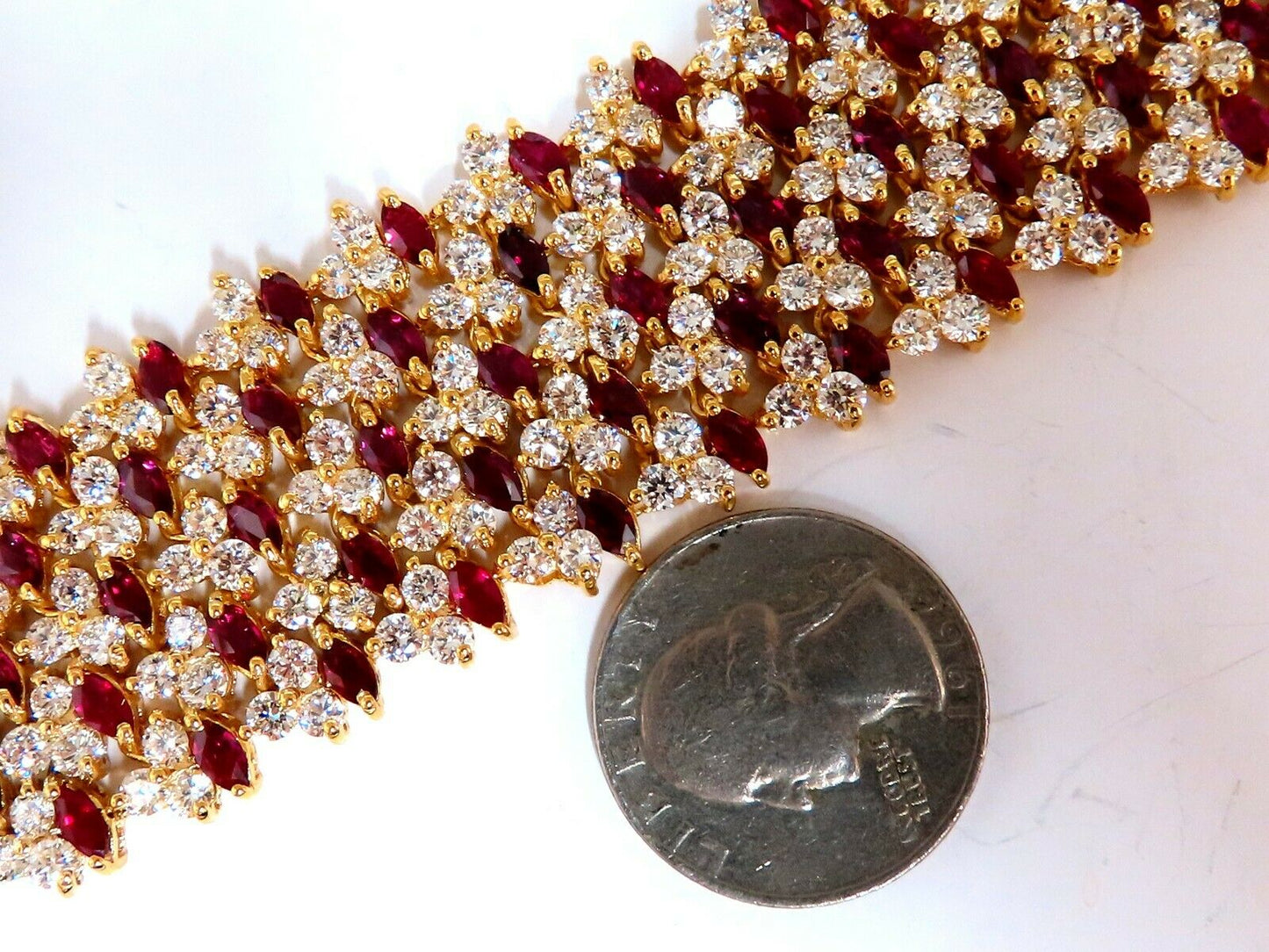 44.58ct Natural Ruby Diamond Wide Cuff Bracelet 14kt Flex Mesh