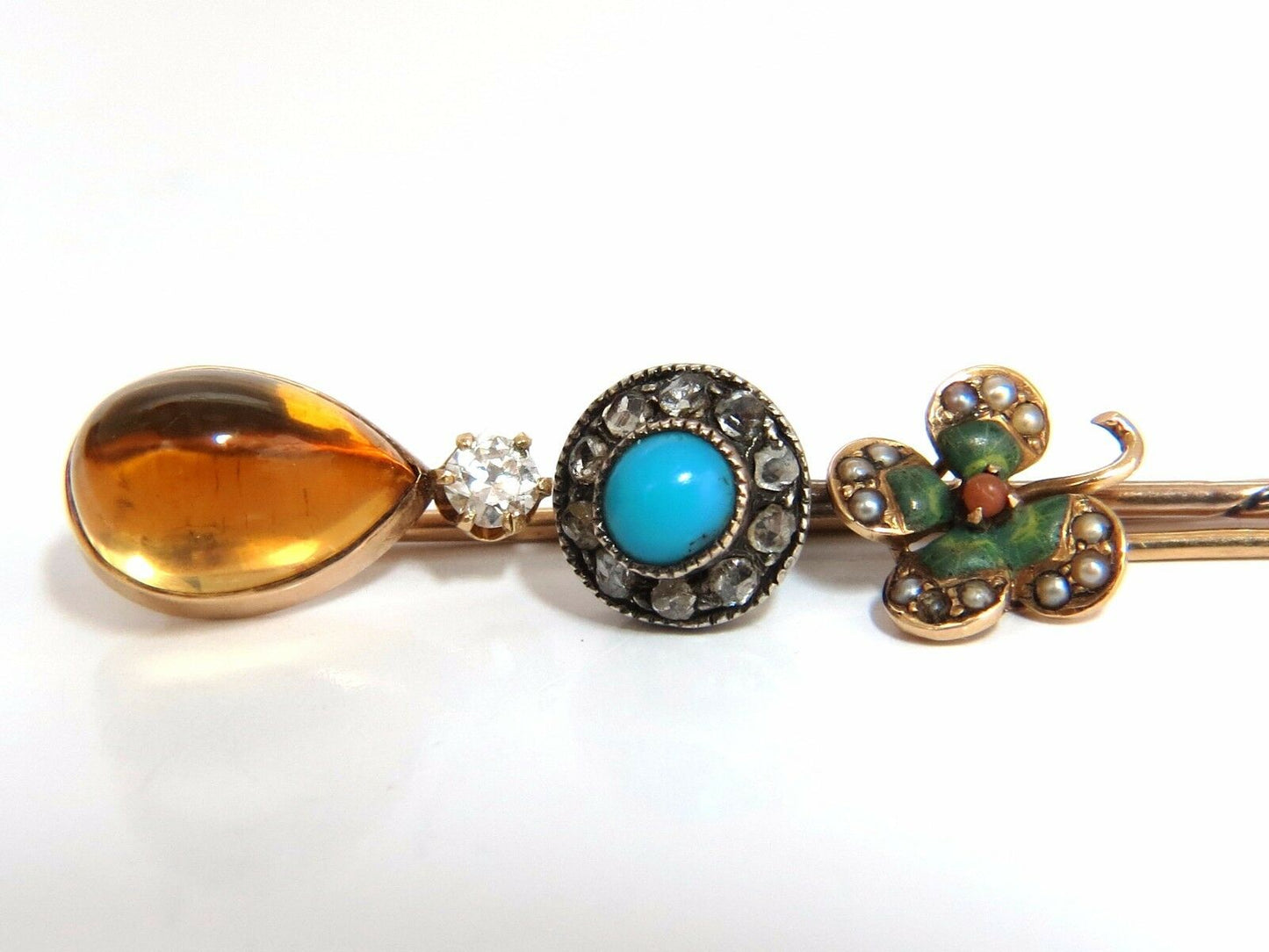 Lot OF (3) Antique Hat Pins Collector Classic Irish Clove Citrine Turquoise