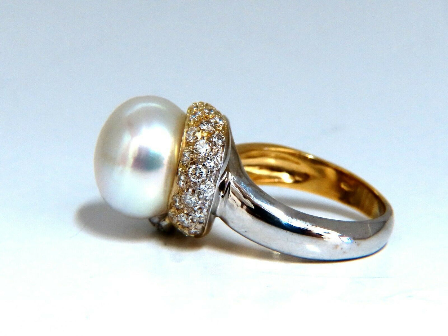 12.7mm Natural South Seas Pearl Diamonds Rings 18kt