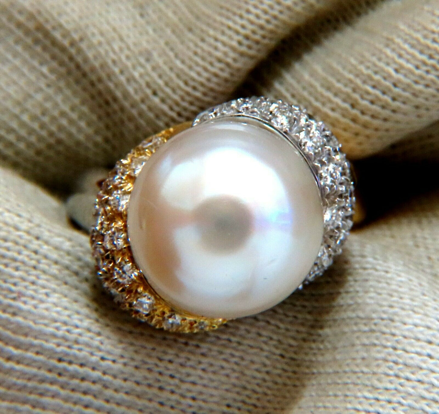 12.7mm Natural South Seas Pearl Diamonds Rings 18kt