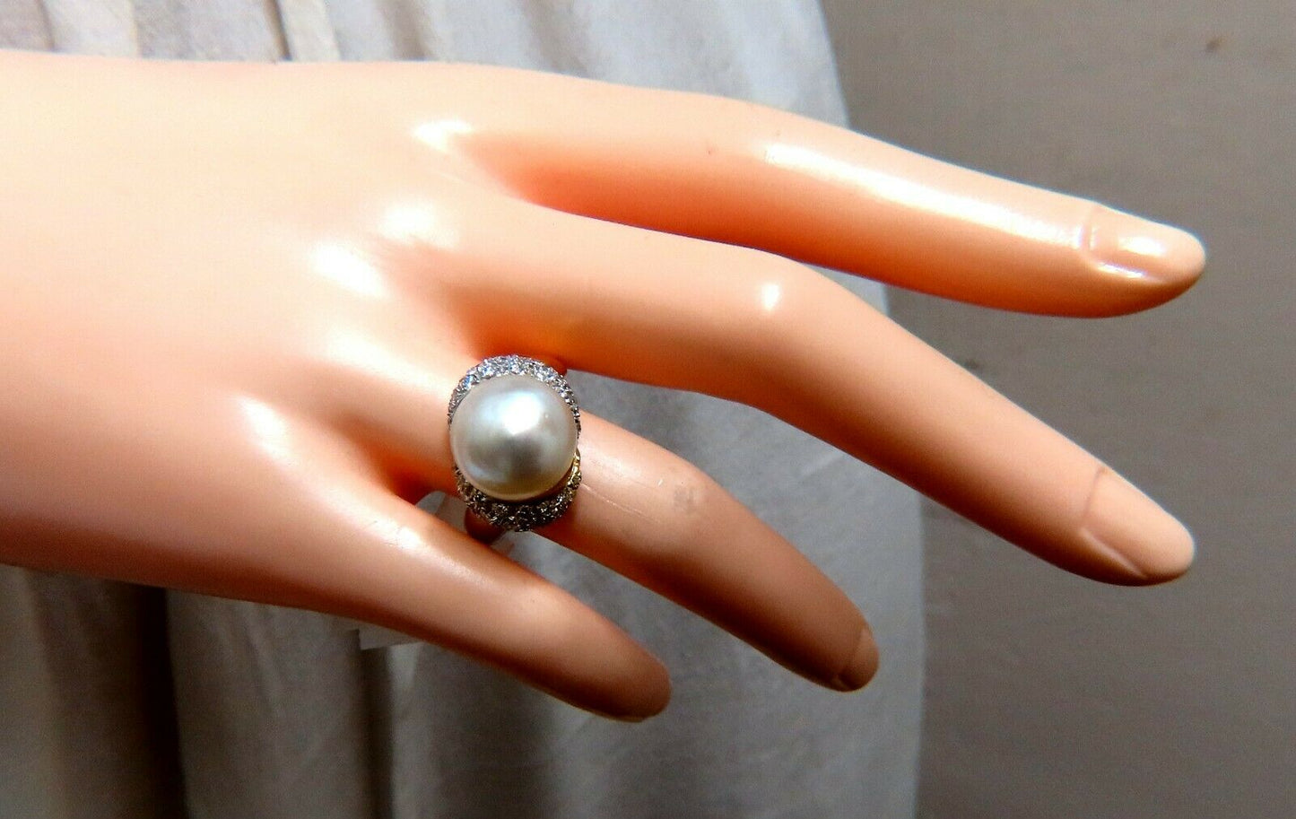 12.7mm Natural South Seas Pearl Diamonds Rings 18kt