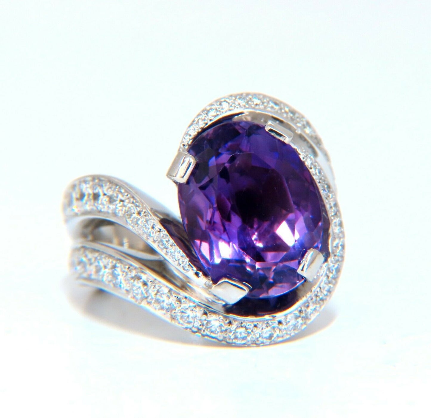 8.30ct Natural Amethyst Diamonds Ring Platinum Swirl Mod Deco