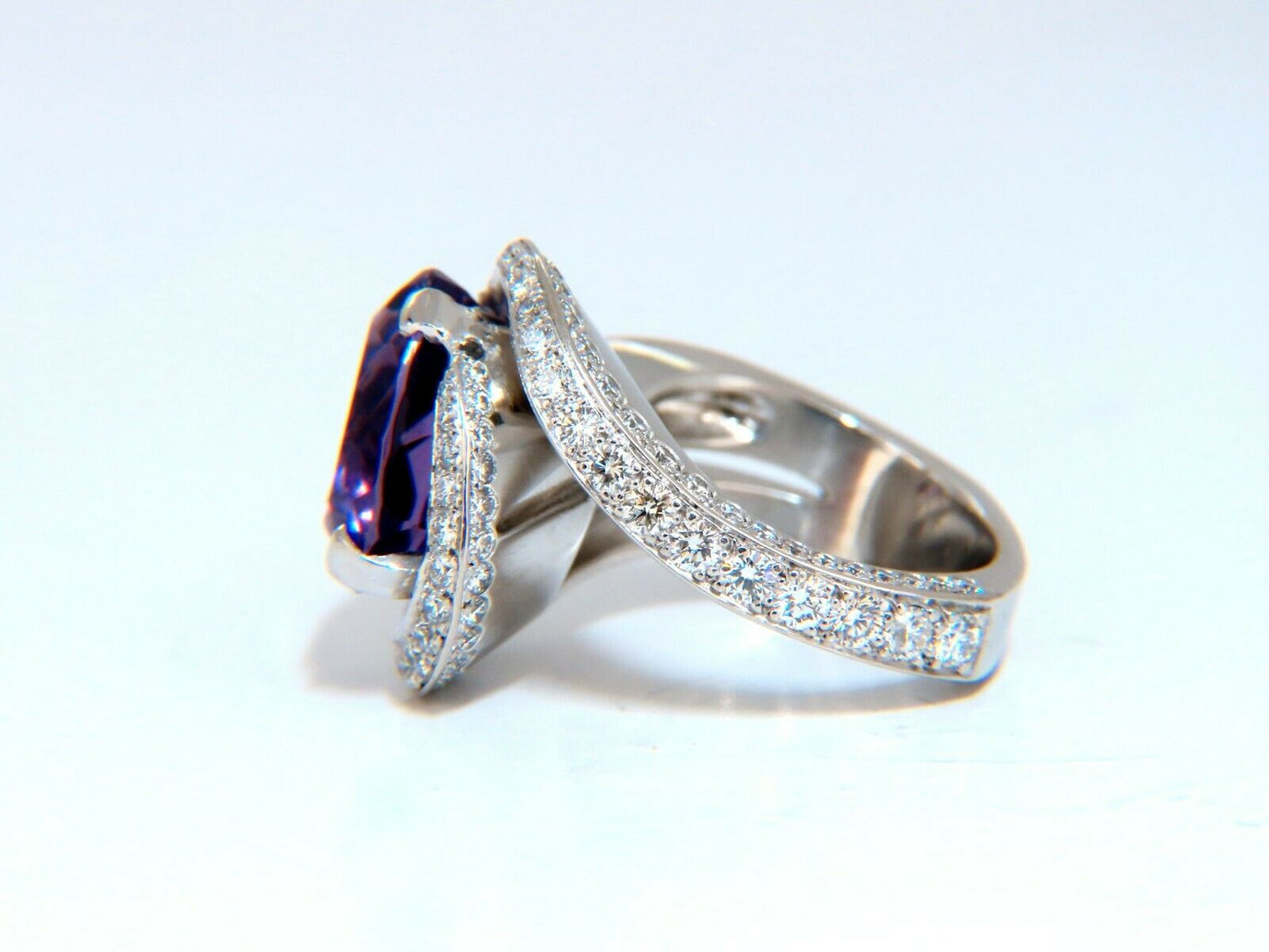 8.30ct Natural Amethyst Diamonds Ring Platinum Swirl Mod Deco