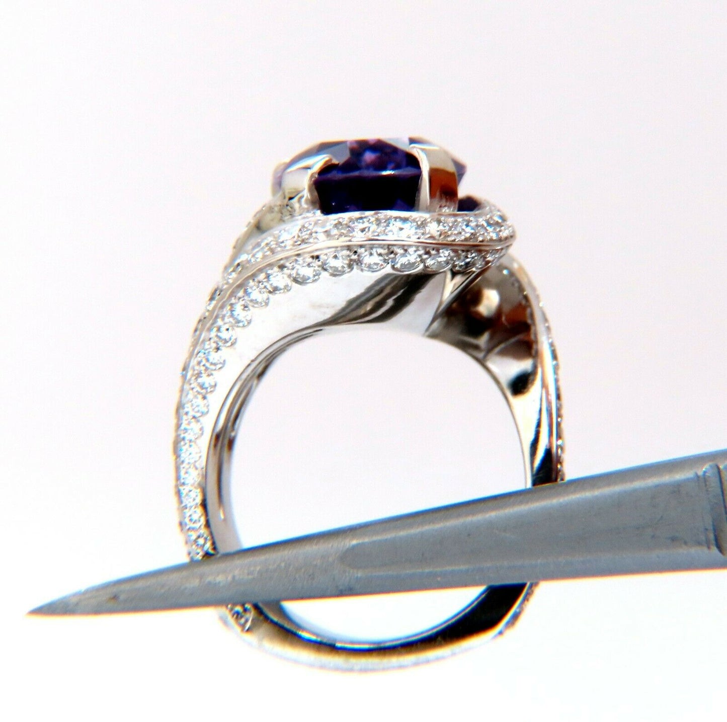 8.30ct Natural Amethyst Diamonds Ring Platinum Swirl Mod Deco