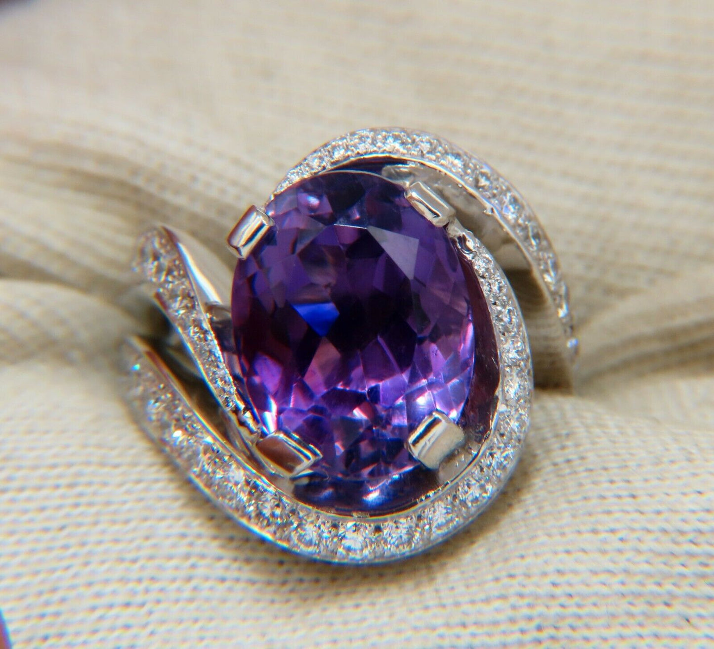 8.30ct Natural Amethyst Diamonds Ring Platinum Swirl Mod Deco