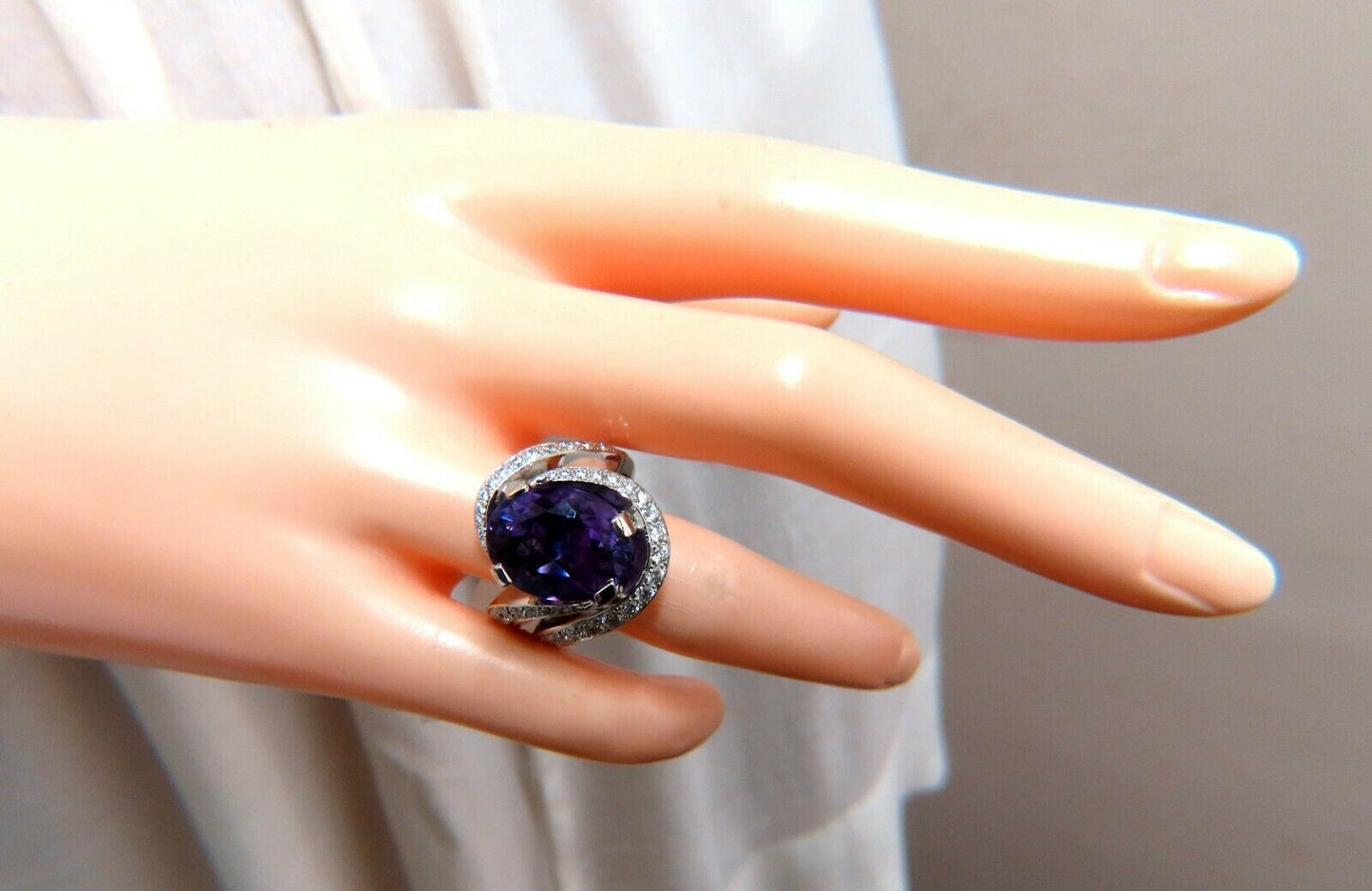 8.30ct Natural Amethyst Diamonds Ring Platinum Swirl Mod Deco