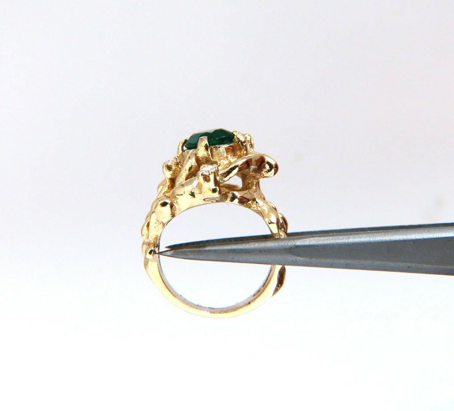1.42ct Natural Vivid Green Emerald Diamonds Nugget Vine Ring 14kt