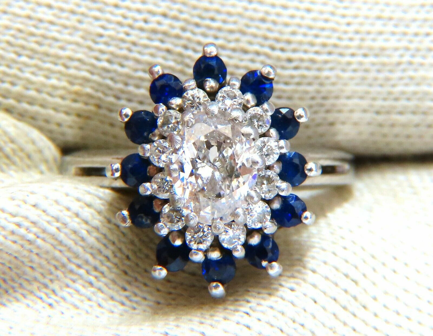 .70ct Natural Oval Diamond Sapphire Cluster Platinum Ring
