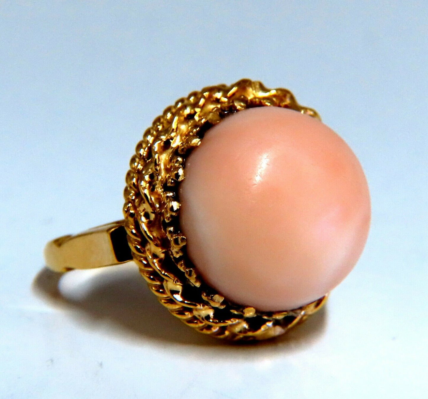 18mm 15ct Natural Coral Solitaire Ring 14kt