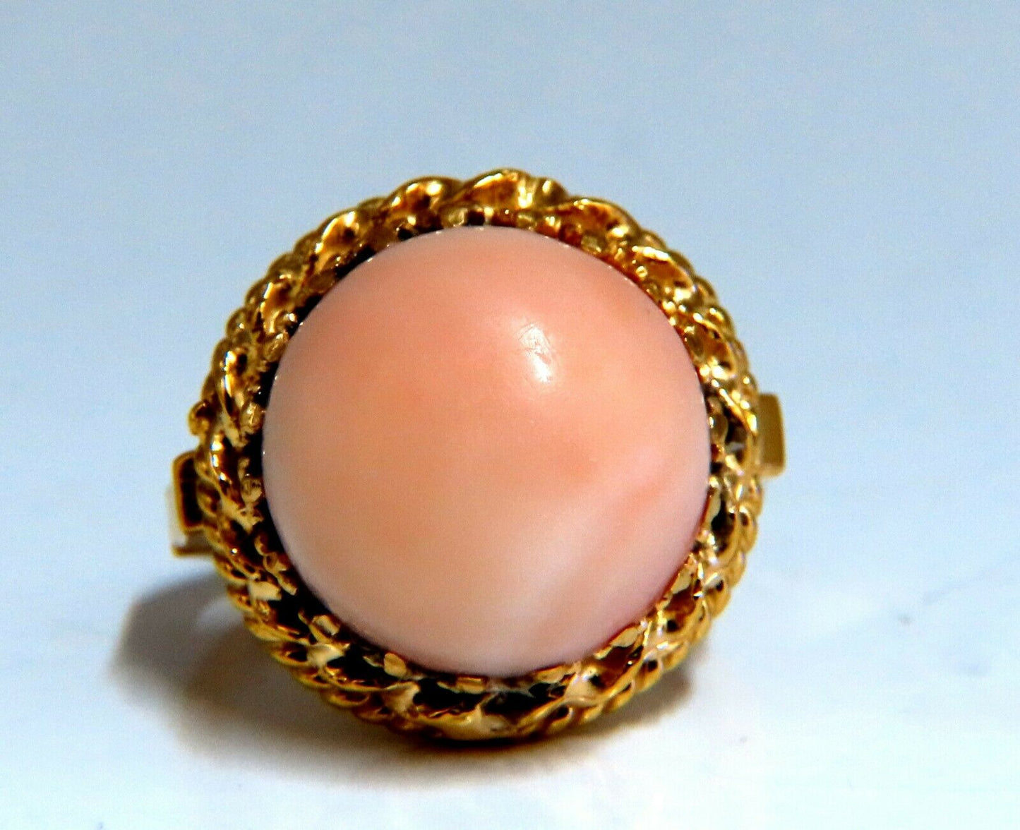 18mm 15ct Natural Coral Solitaire Ring 14kt