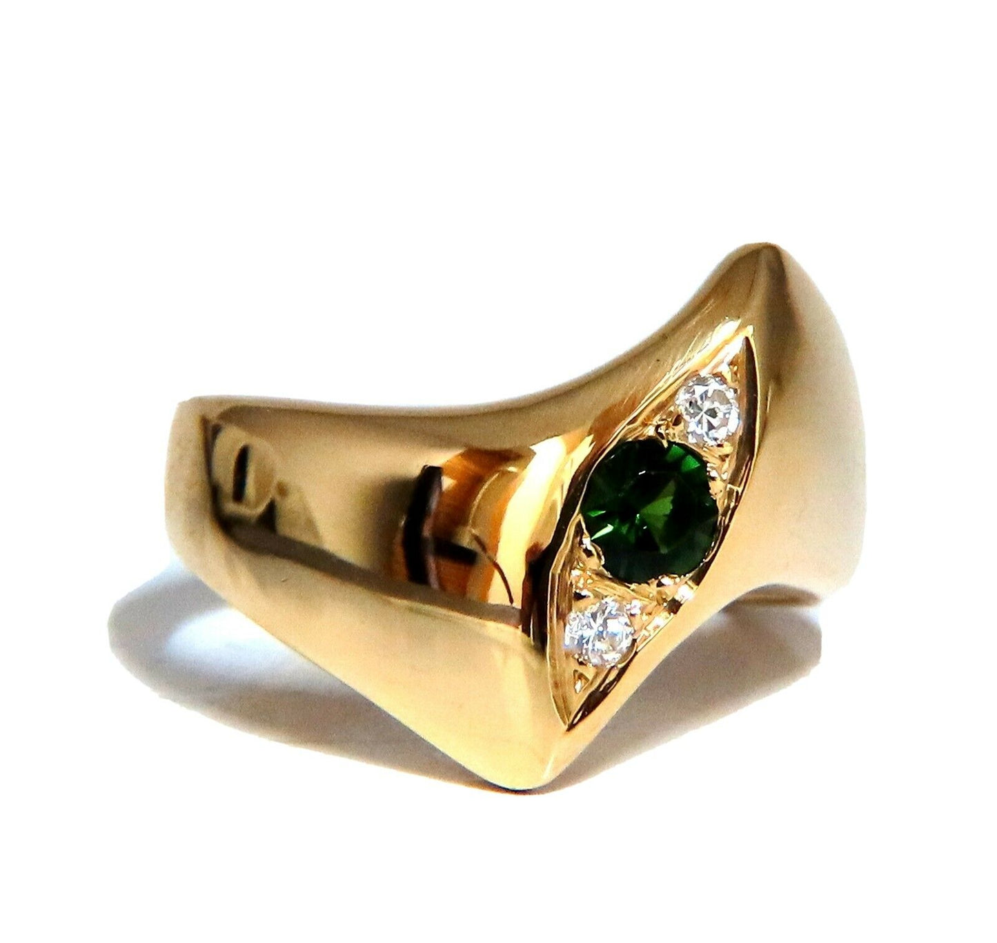 Natural green tsavorite garnet and diamonds ring 14 karat