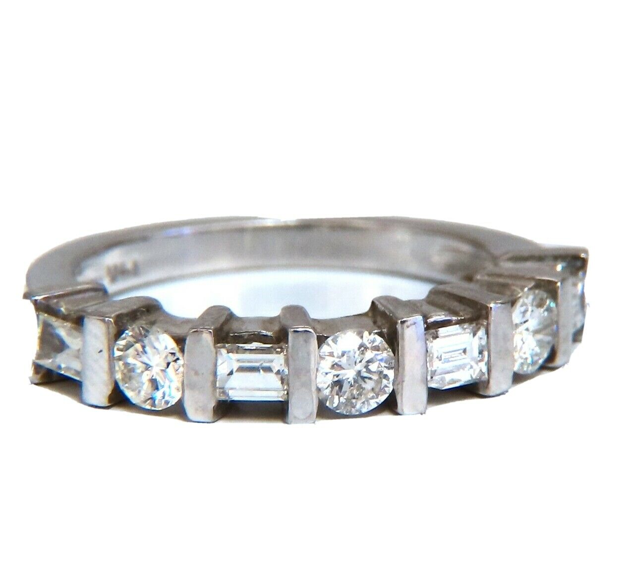 .75ct. Natural baguettes and rounds Diamond band ring 14 karat