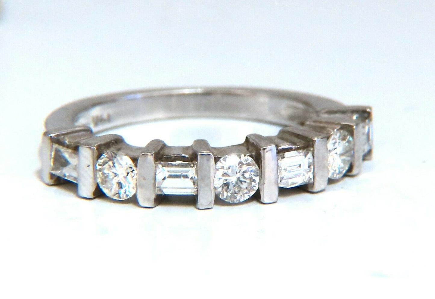 .75ct. Natural baguettes and rounds Diamond band ring 14 karat