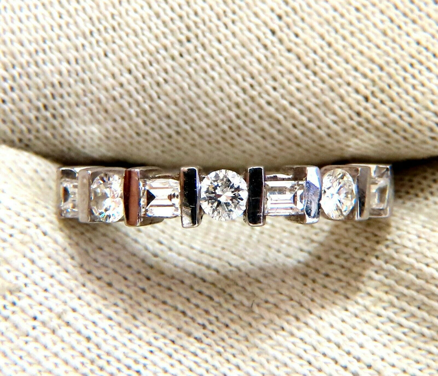 .75ct. Natural baguettes and rounds Diamond band ring 14 karat