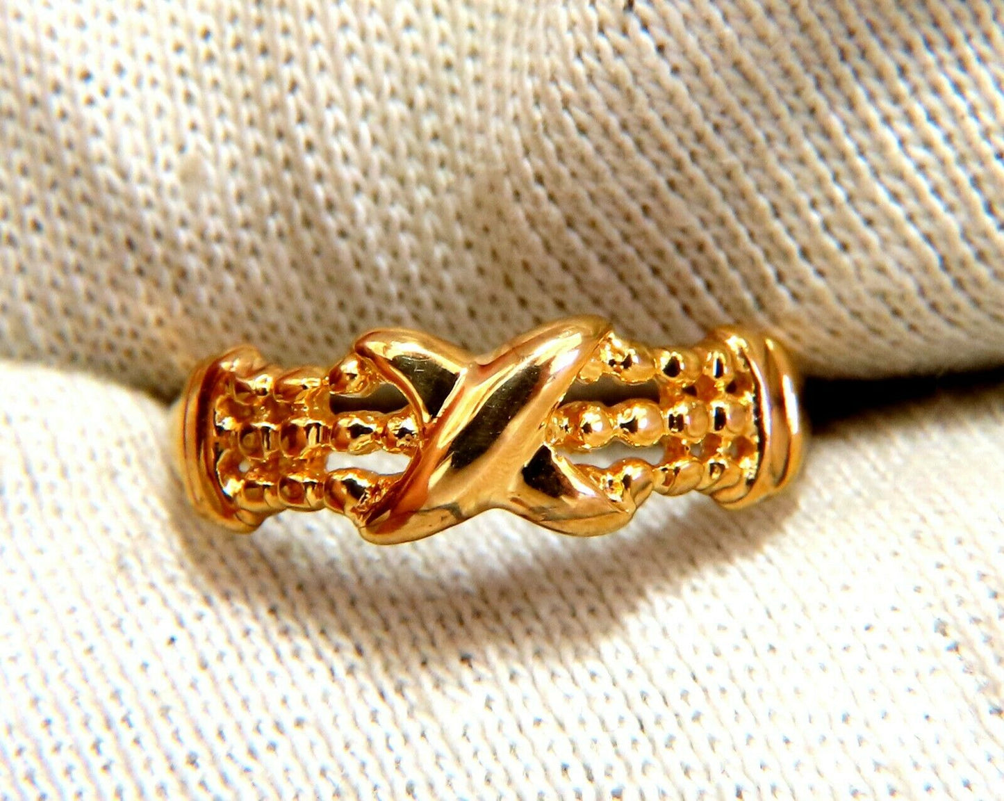 Beaded X Deco 14kt. Gold Ring