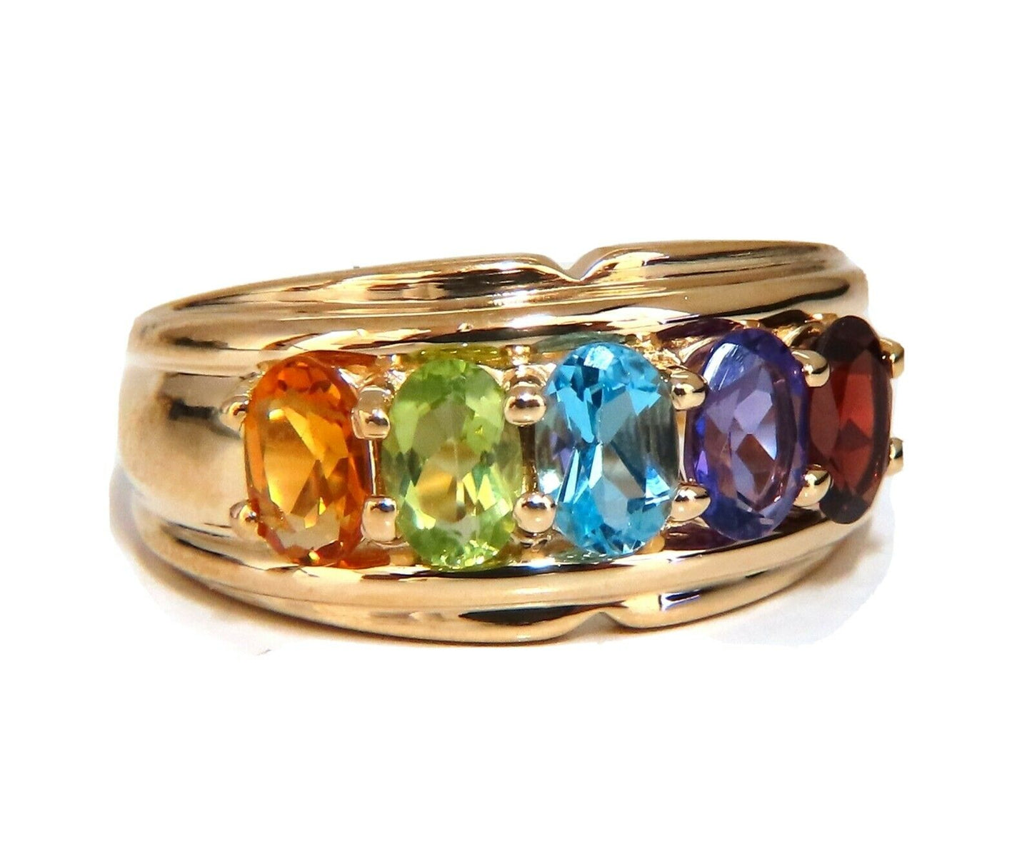 Natural amethyst topaz peridot garnet citrine mother's ring 14 karat