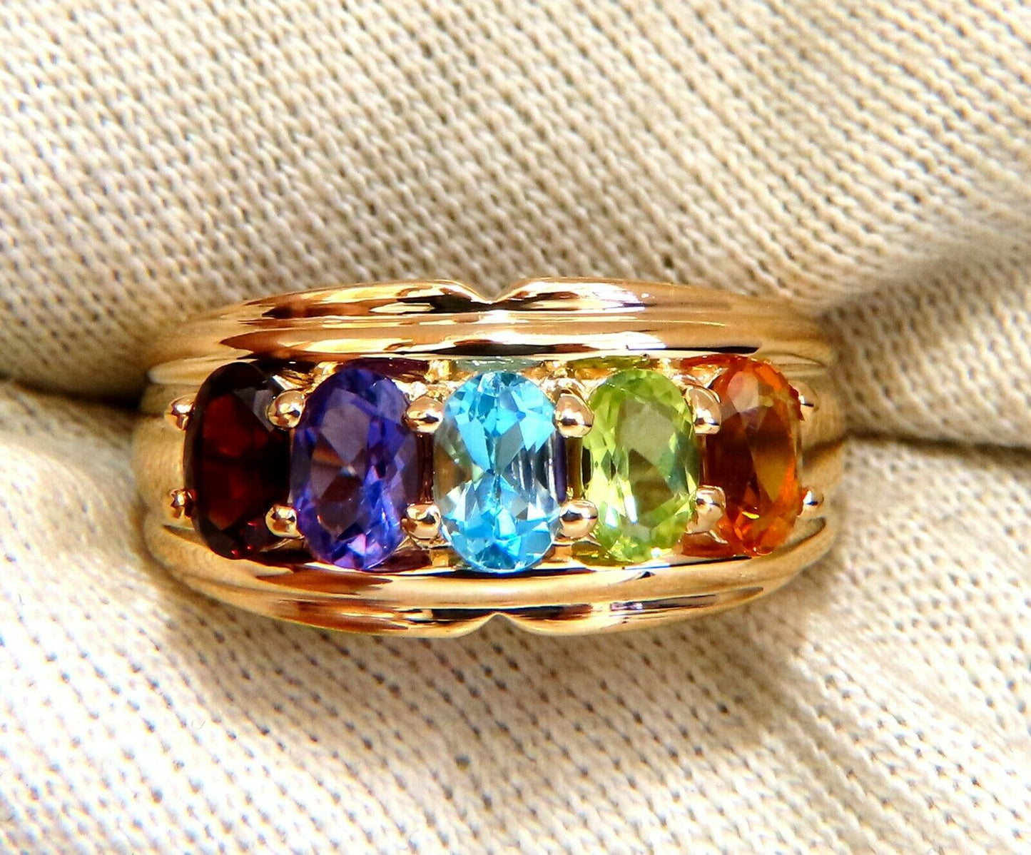 Natural amethyst topaz peridot garnet citrine mother's ring 14 karat