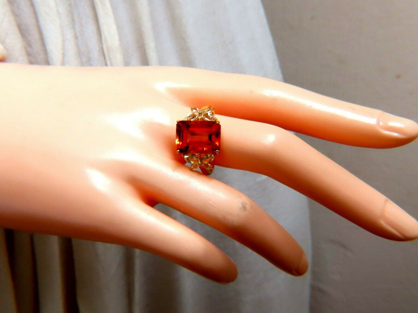 14x10mm Fancy Orange Cubic Zirconia Ring 10kt