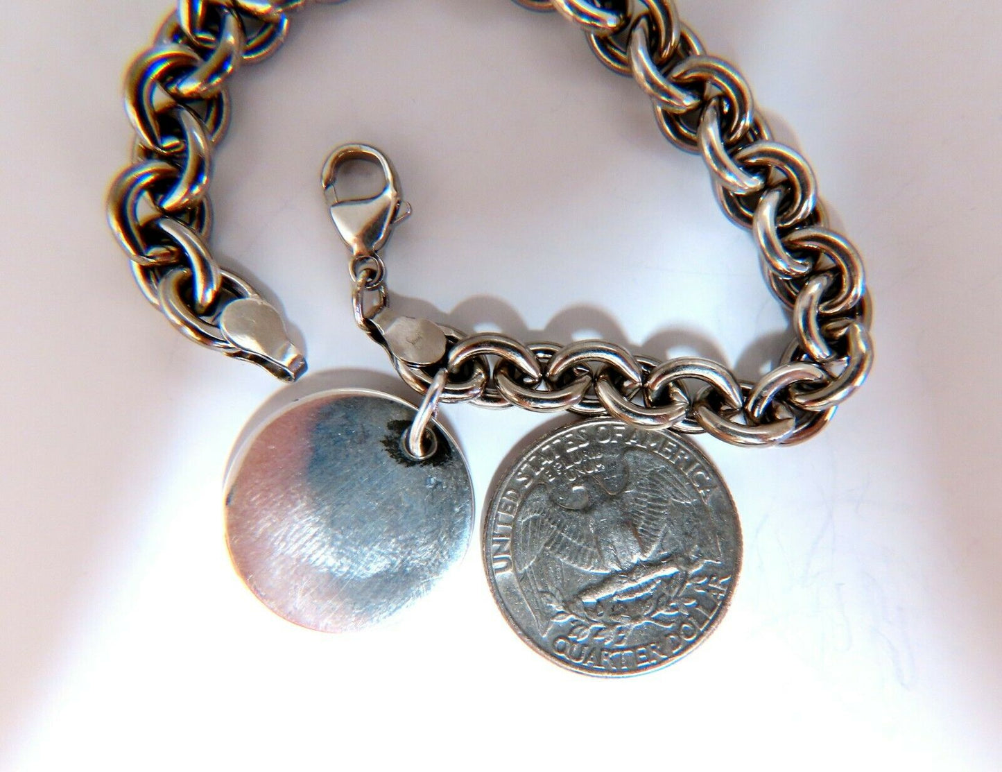 Sterling Silver Disc Toggle Charm Link Bracelet