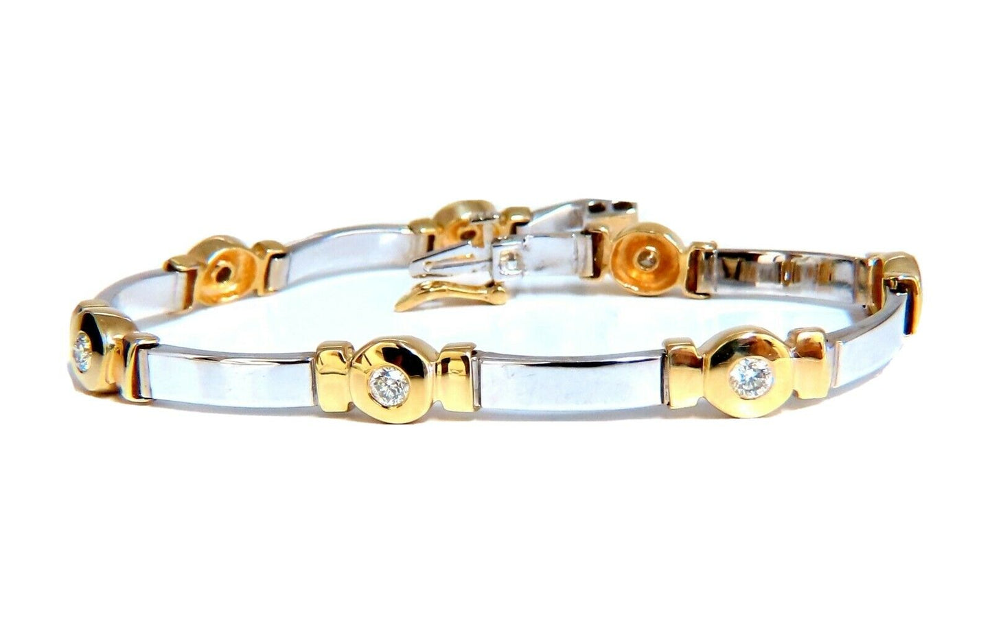 1.50 carat natural round diamond bezel flush set Diamond two-tone bracelet 14kt