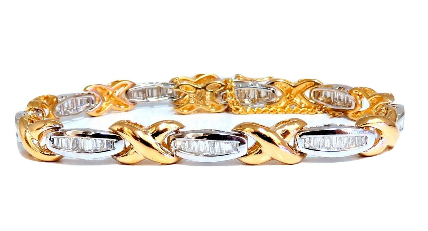 1.60ct natural baguette diamonds x bracelet 14 karat two-tone & safe chain