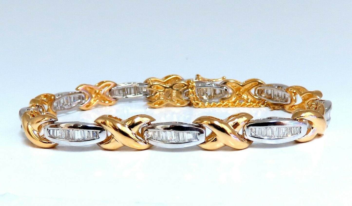 1.60ct natural baguette diamonds x bracelet 14 karat two-tone & safe chain