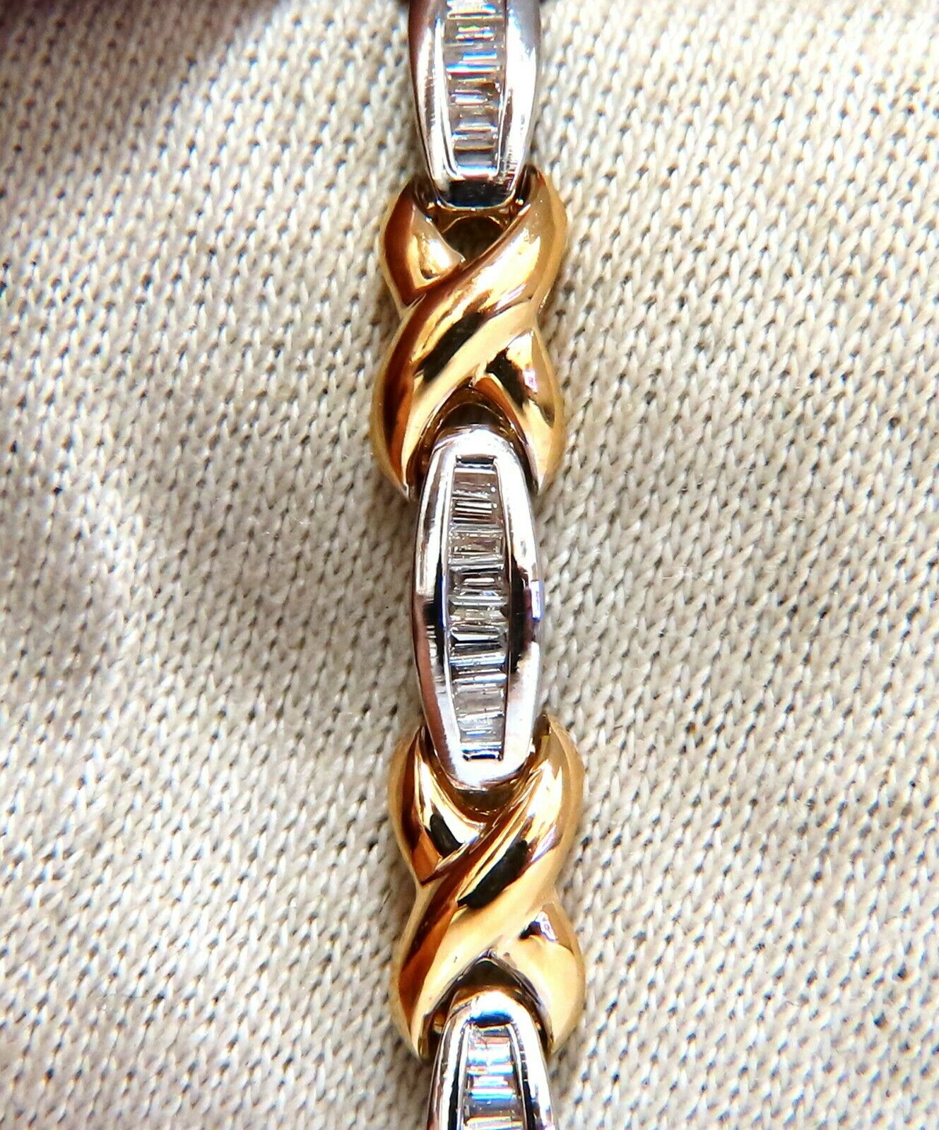 1.60ct natural baguette diamonds x bracelet 14 karat two-tone & safe chain