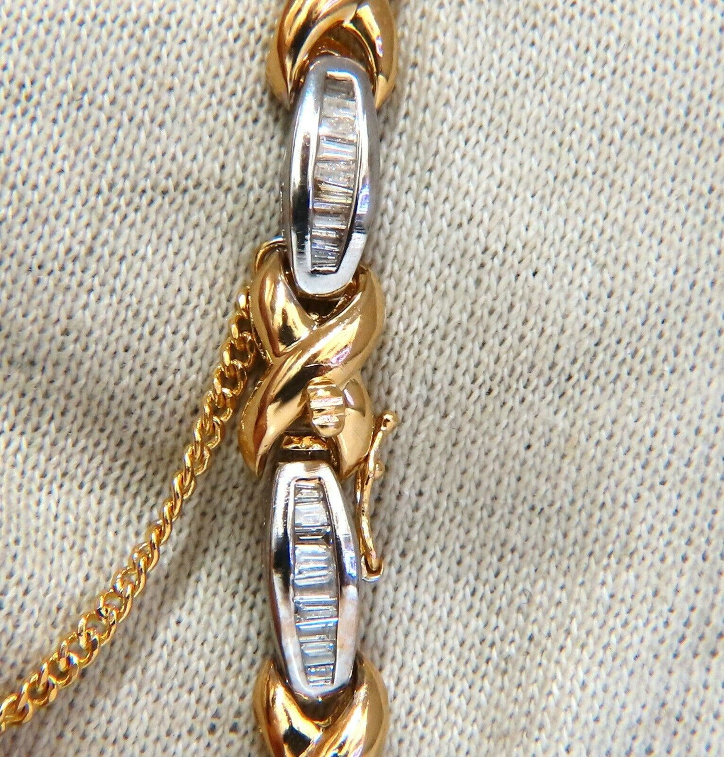 1.60ct natural baguette diamonds x bracelet 14 karat two-tone & safe chain