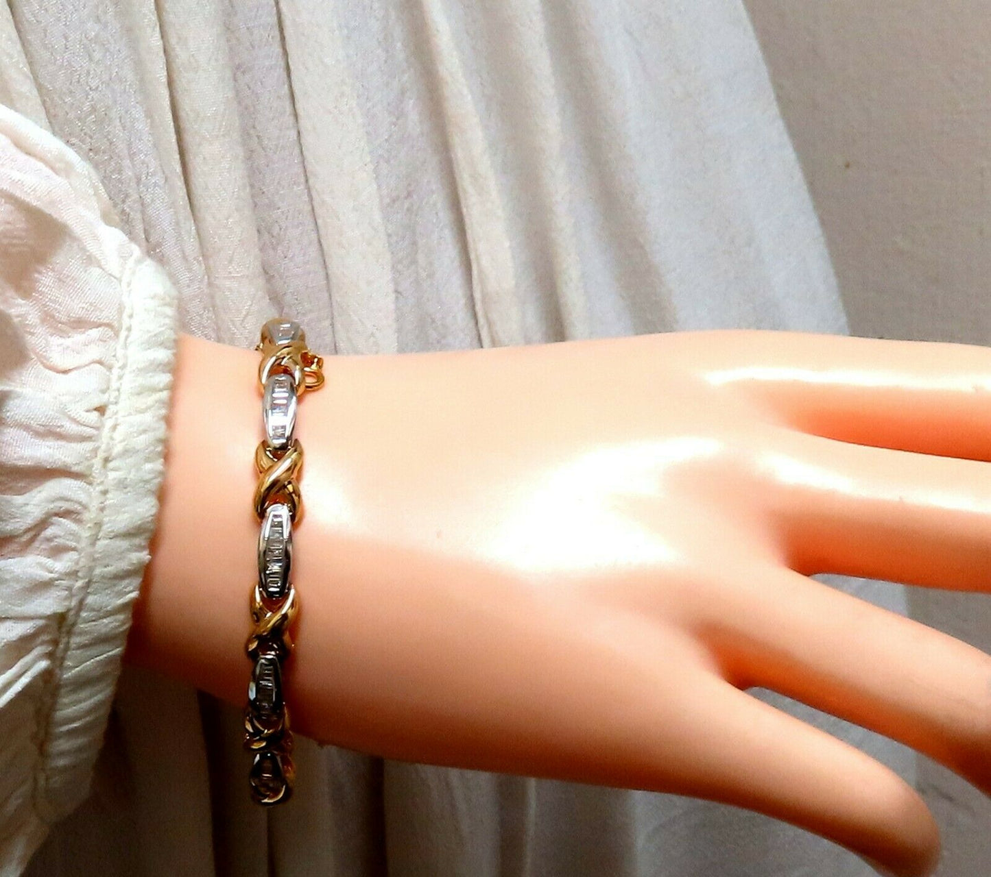 1.60ct natural baguette diamonds x bracelet 14 karat two-tone & safe chain