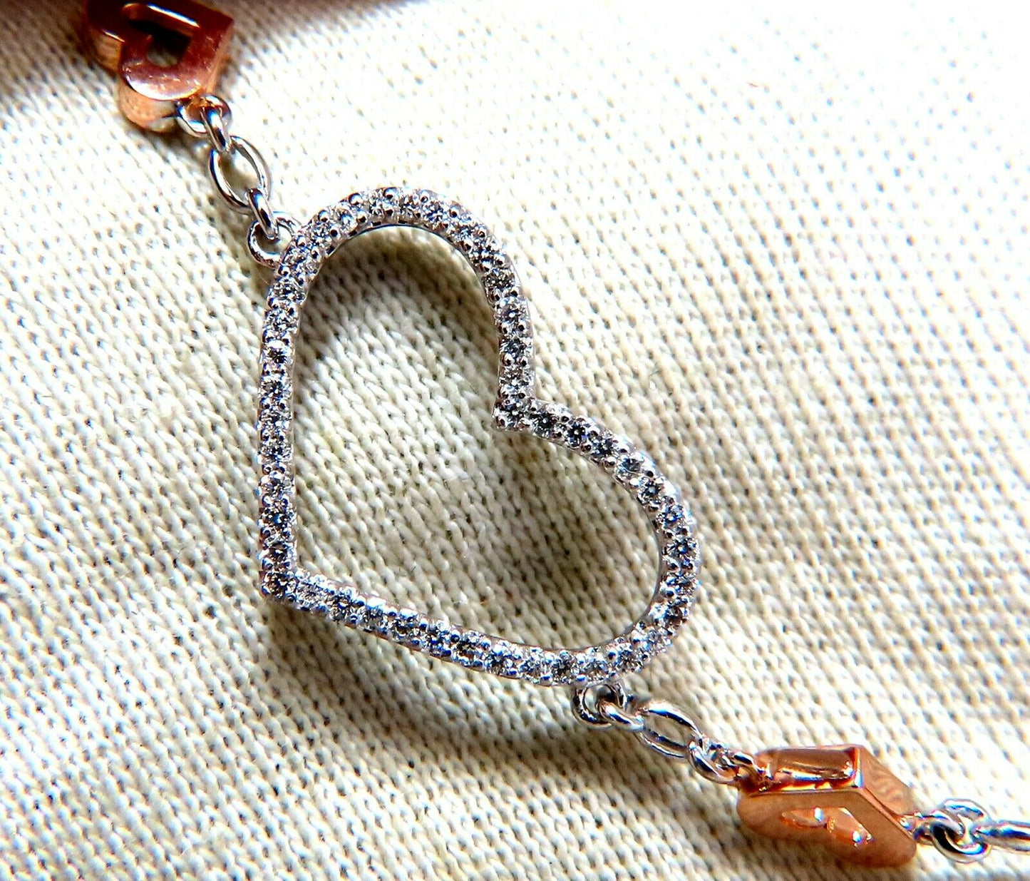 .36 carat natural diamonds wide heart linked bracelet 14 karat two tone