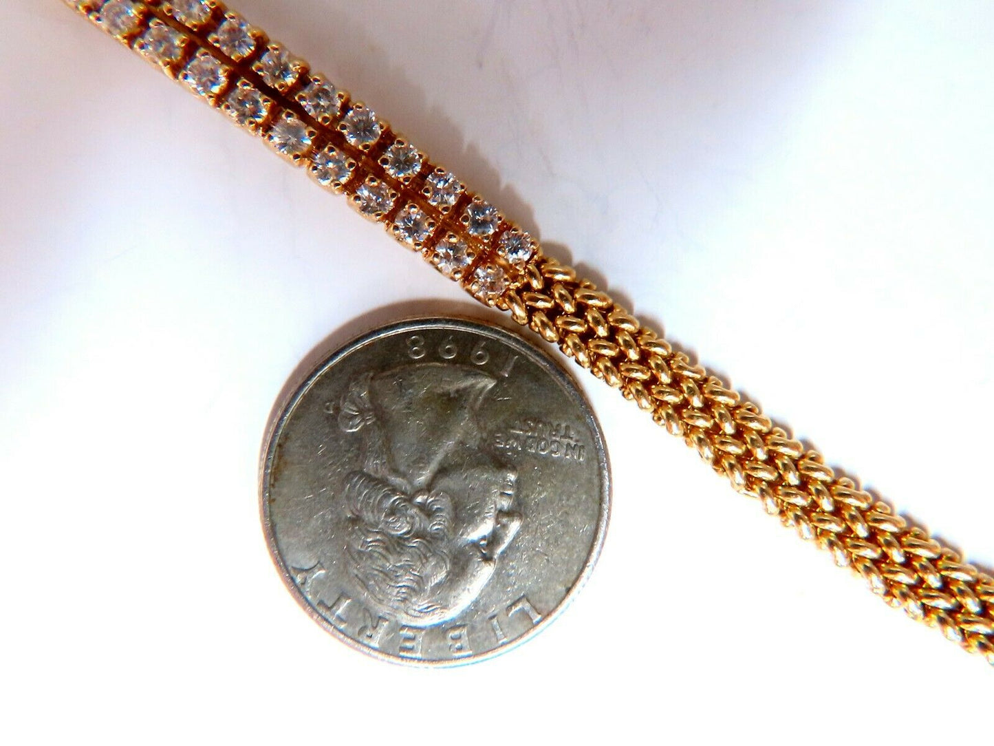 1.06 carat diamond idtag bracelet and weave pattern vintage deco 14kt