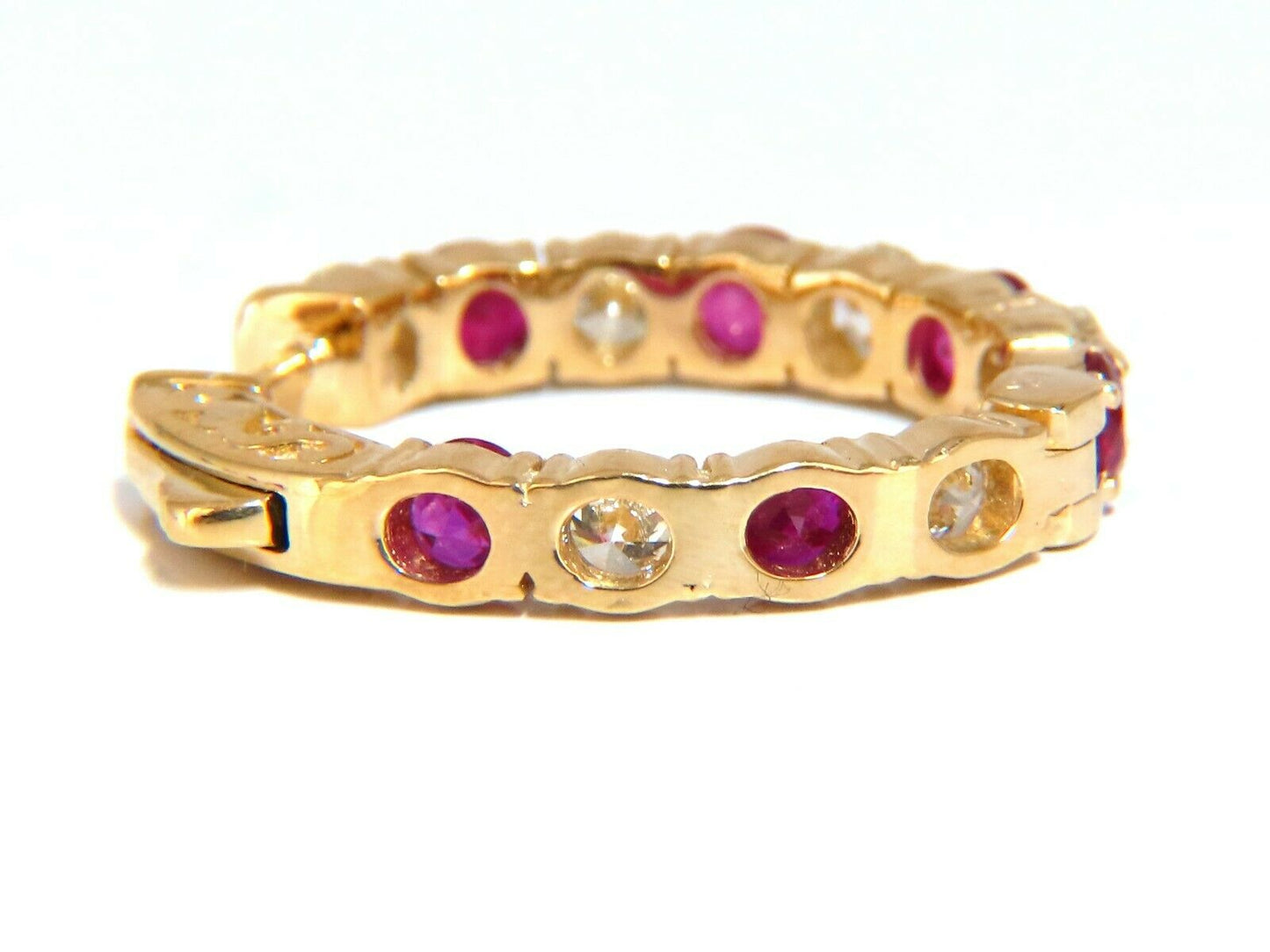 4.90ct natural Ruby diamonds elongated hoop earrings 14kt yellow gold inside out