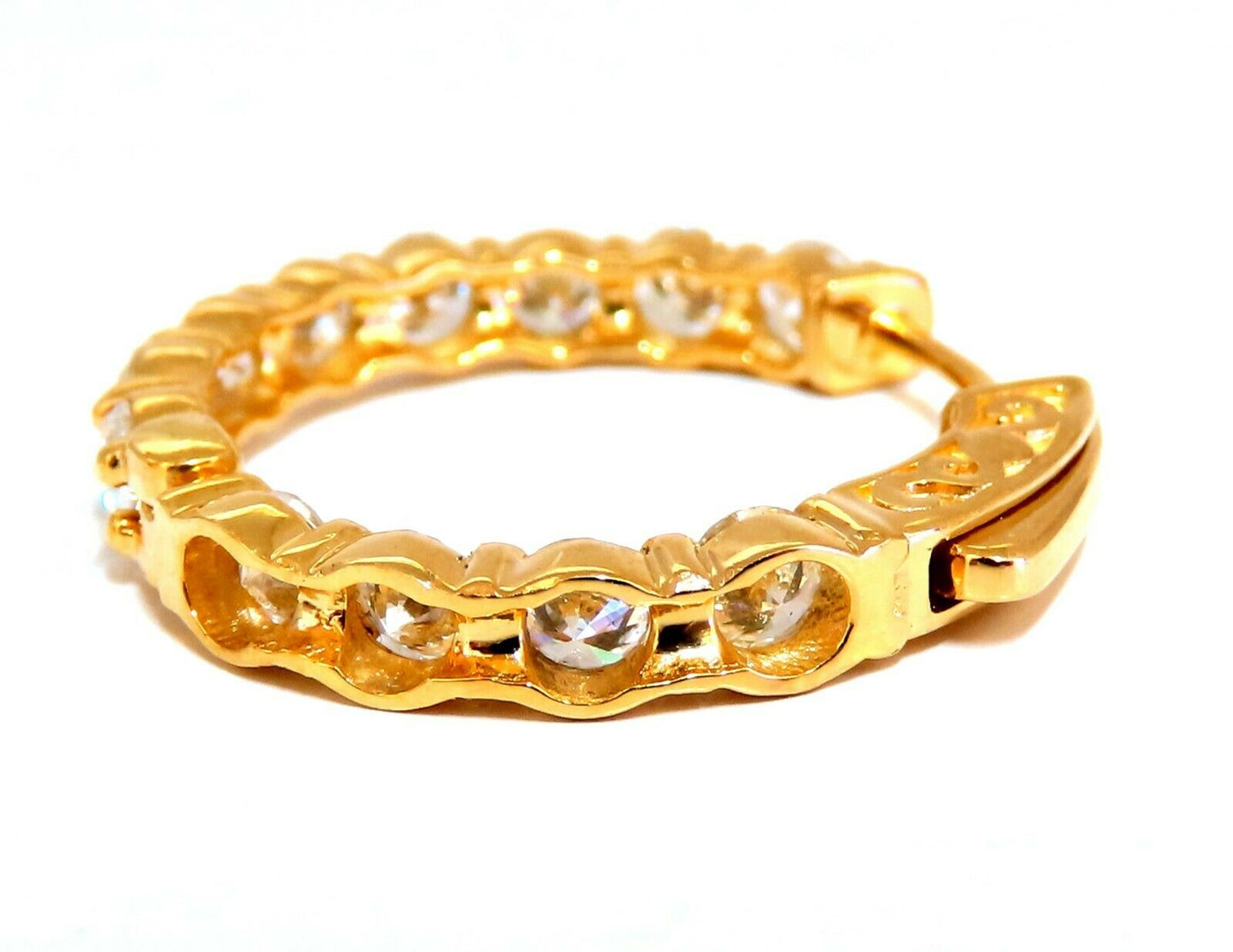 3.45ct Natural Round Diamond hoop earrings 14kt quarter sized & button snap