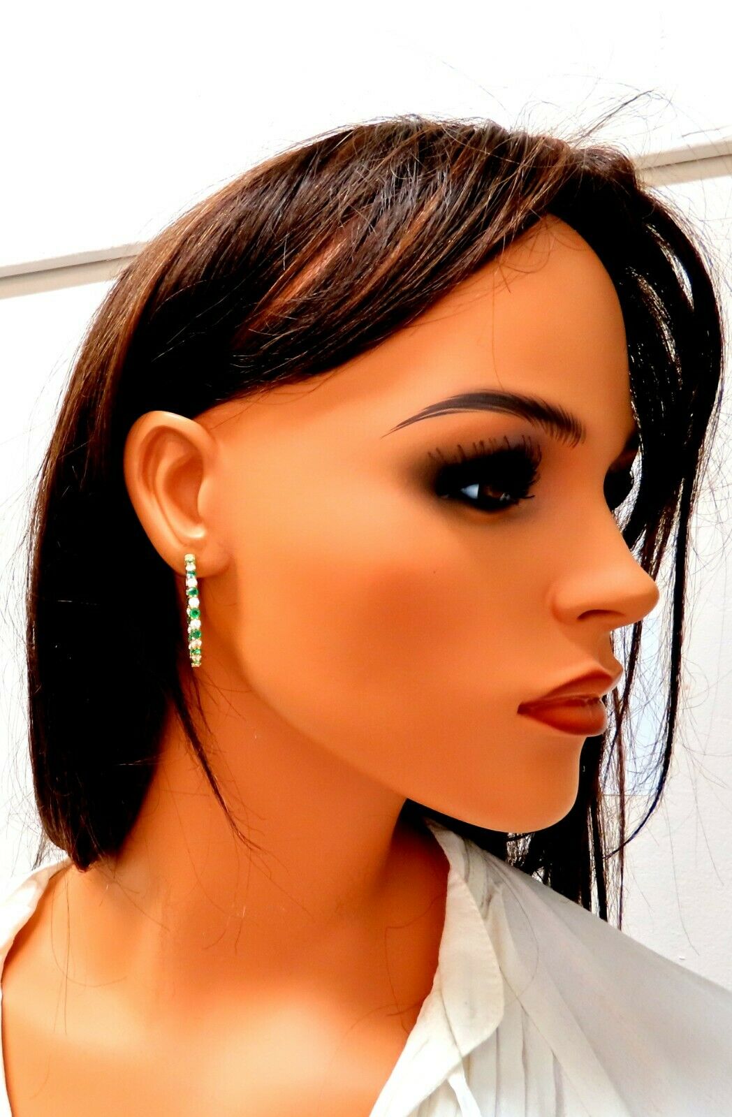 3.77ct natural emerald diamonds hoop earrings 14kt yellow gold inside out