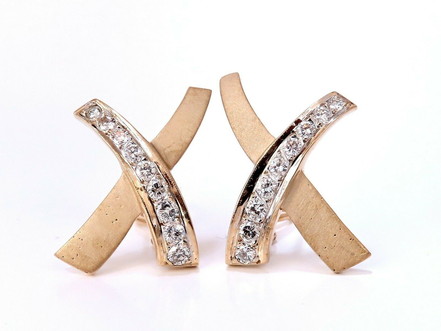 1.20ct. natural round diamond classic x earrings 14kt clip