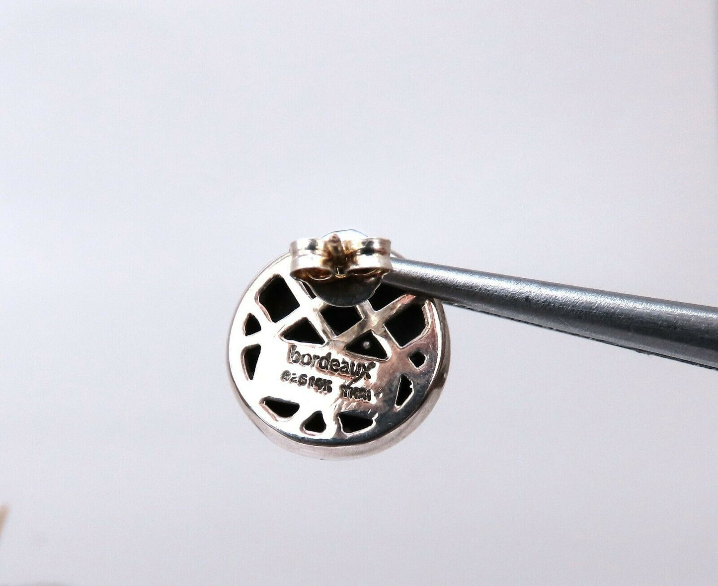 Designer Bordeaux.10ct natural diamond earrings cross hatch deco silver & 14kt