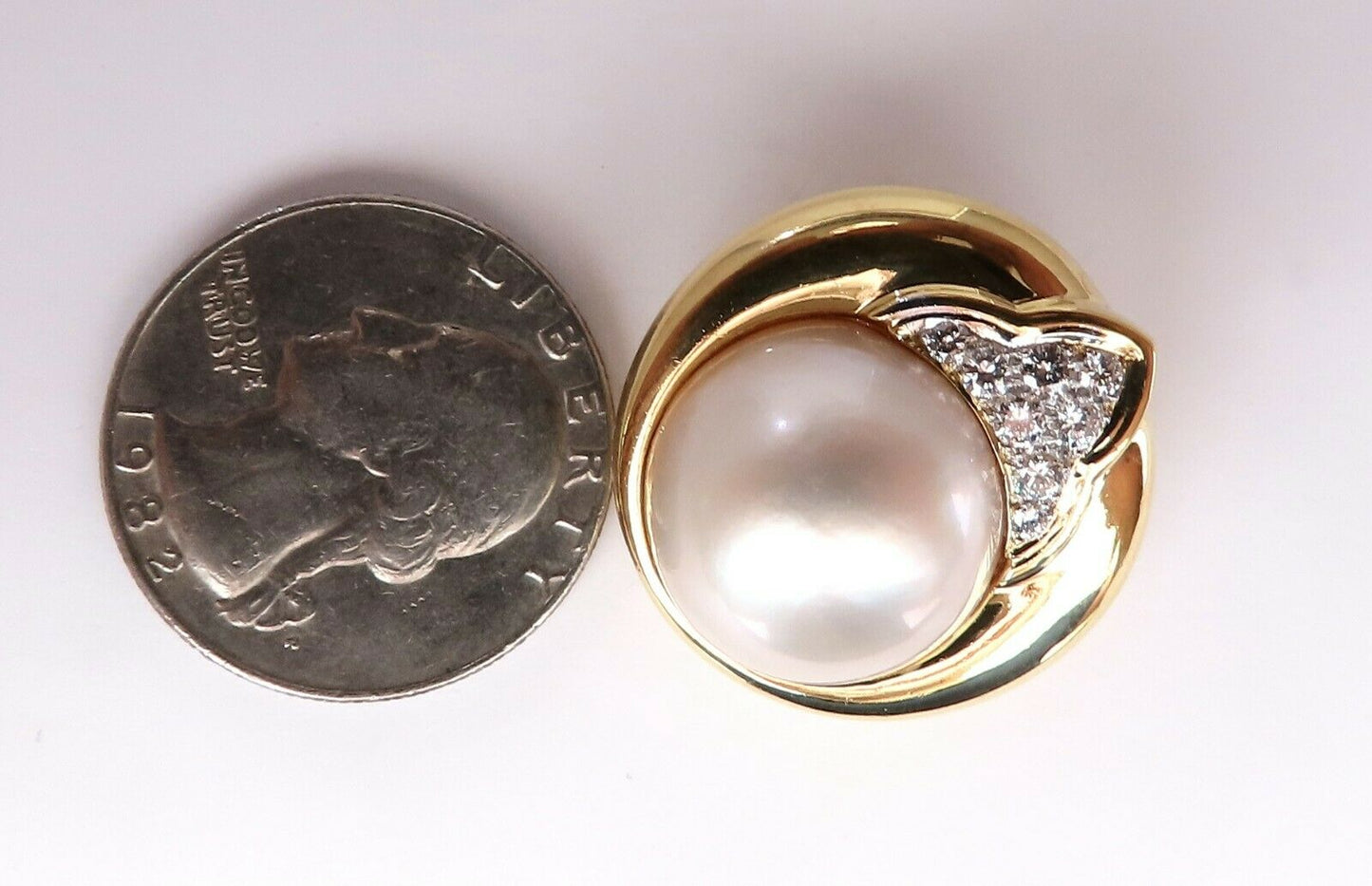 16.4mm Mabe Pearls .80ct Diamonds Clip Earrings 18kt Gold