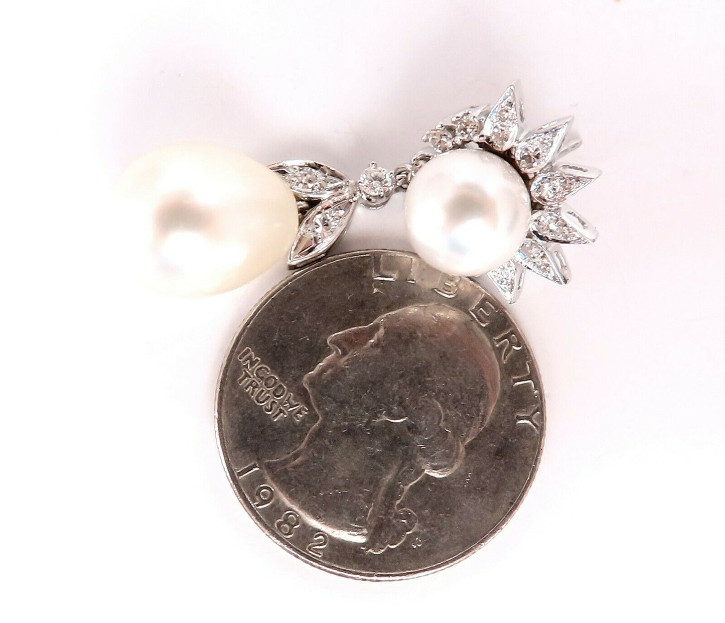 13mm South Seas Pearls .60ct Diamonds Dangle Earrings 14kt Gold