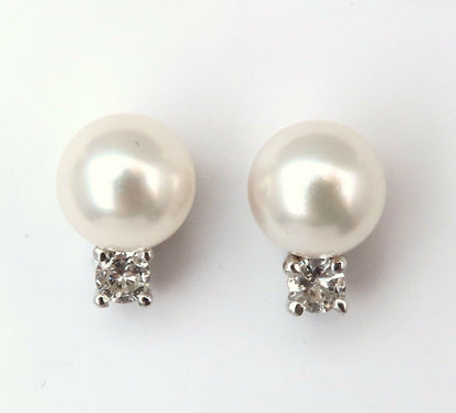 8.5mm South Seas Pearls .50ct Diamonds Stud Earrings 14kt Gold