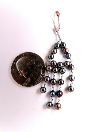Bohemian deco 4mm freshwater pearls dangling earrings 14 karat