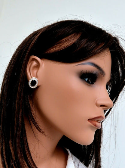 Natural jet black German onyx earrings 14kt
