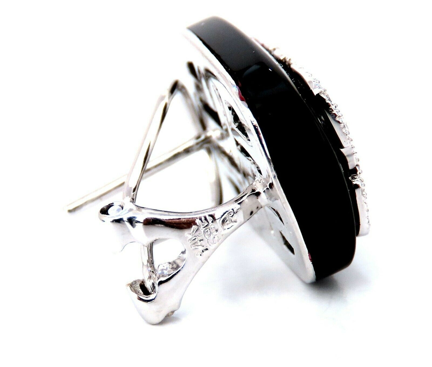 Natural jet black German onyx diamond earrings 14kt