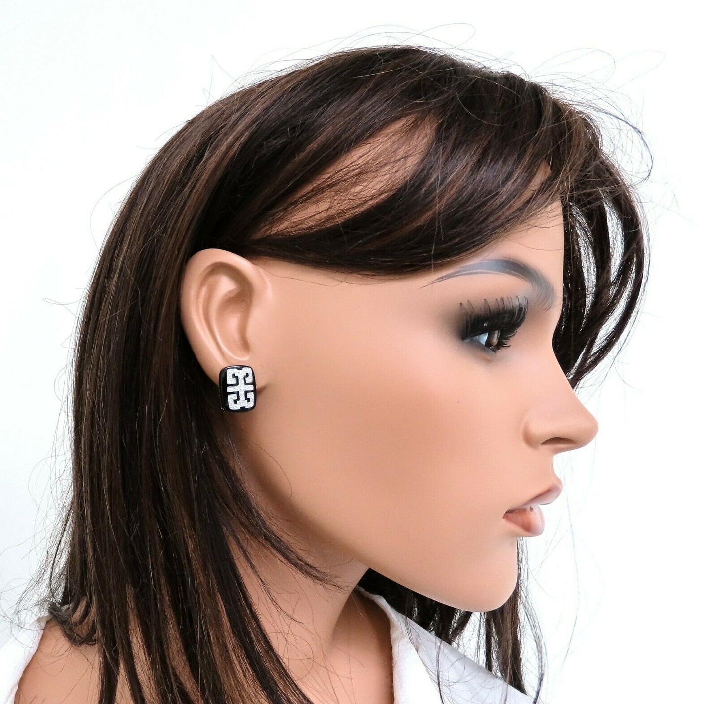 Natural jet black German onyx diamond earrings 14kt