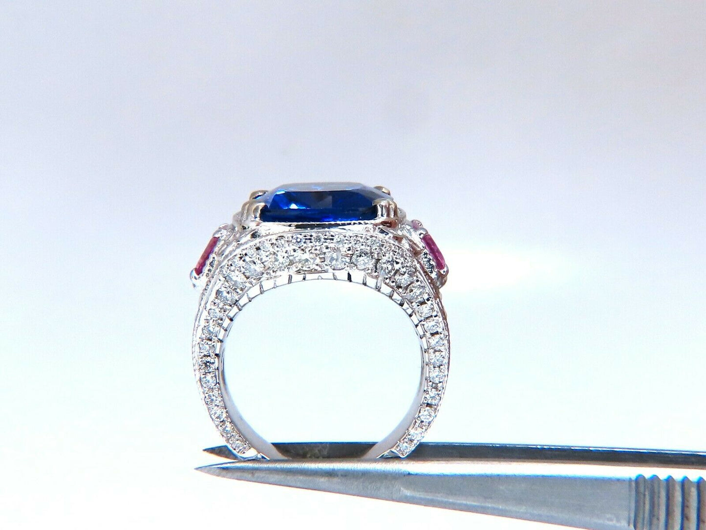 GIA Certified 13.01 natural Blue Tanzanite diamonds ring 14kt Pink Sapphires