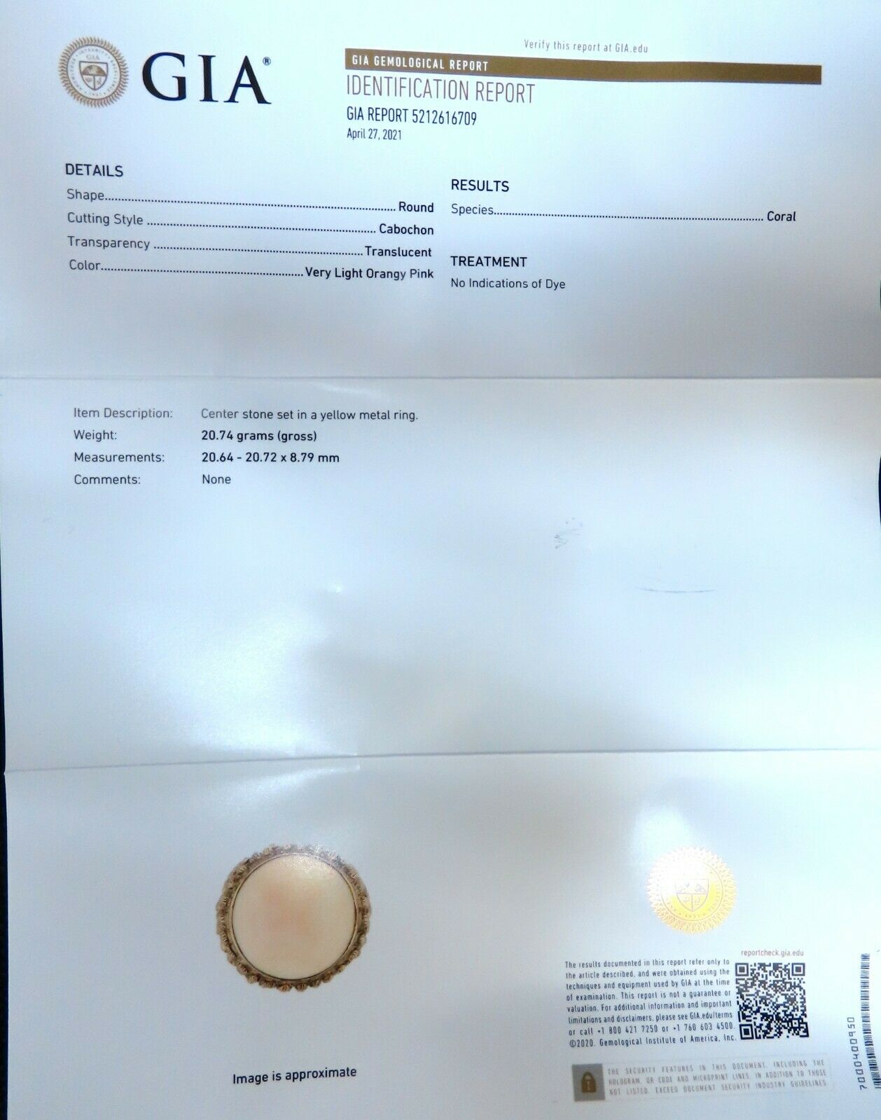 GIA Certified Natural Coral Ring 14kt